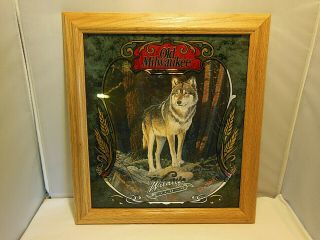 Old Milwaukee Beer Mirror Wildlife Series 2 Wolf Mirror Advertising Sign Nib