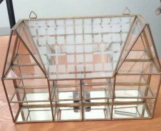 Vintage Brass And Glass Wall Open Shelf Etched Display Case 10 " X 7 " X 2 "