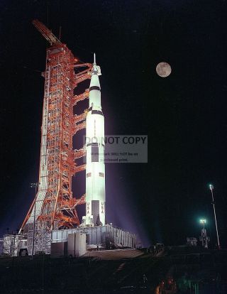 Apollo 17 Saturn V At Launch Pad 39a Under Full Moon - 8x10 Nasa Photo (ep - 165)