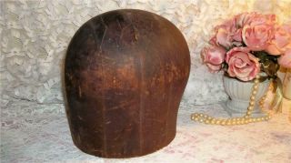 Vintage Wooden Hat Block Millinery Mannequin Head Wig Display Industrial Mold