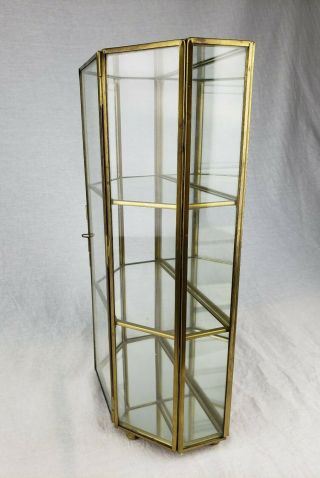 VTG Brass Curio Glass Shelves Pentagon Mirror Table Top Cabinet Display Case 13 