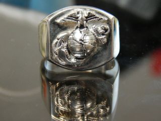Vintage Sterling Silver United States Marine Corps Ring Sz 11 Ydwd