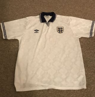 England Football Shirt Vintage World Cup 1990 Italia 90 Umbro Size 44” / 112cm