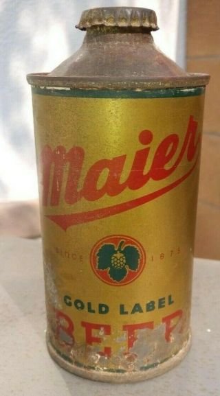 Vintage Antique Maier Gold Label Beer Can -,  Can Cap Top Not Opened