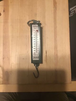 Vintage Hanson Model 895 Hanging Metal Scale.  Capacity 50lbs Usa -
