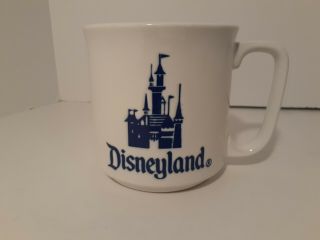 Vintage Disneyland Logo Coffee Mug Cup Blue White Sleeping Beauty Castle Japan