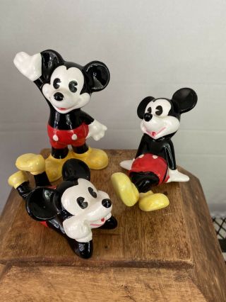 Vintage Walt Disney Production Mickey Mouse Ceramic 3 Figurines Made In Japan