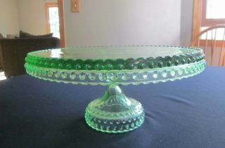 Vintage Le Smith Glass Vaseline Green Hobnail 5” Pedestal Cake Plate Stand