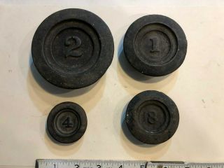 Matching Set Of 4 Vintage Cast Iron Scale Weights - 2 Lbs.  /1 Lb.  /8 Oz.  /4 Oz.