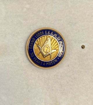 1/10 12k Gold Grand Lodge Michigan " 50 Years A Mason " Lapel Pin