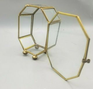 Vintage Footed Glass Brass Curio Display Cabinet Case Octagon Shape 8.  5 "