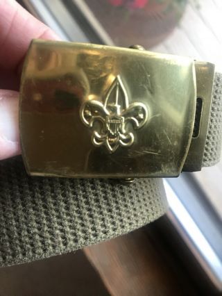 Vintage Boy Scouts Of America Solid Brass Belt Buckle & Web Belt