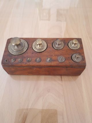 Vintage Brass Kg Scale Weights 12 Piece Set Wood Box