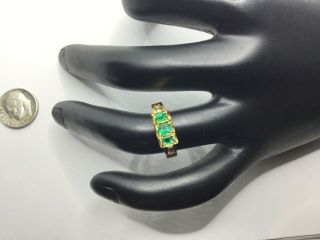 Vintage 18k Yellow Gold,  0.  45 Ctw Emeralds Cocktail Ring,  Size 7.  25,  1.  7 Grams