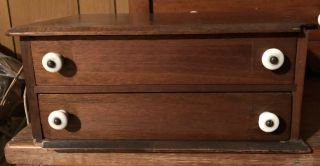 Antique Wooden Small 2 Drawer Spool Cabinet