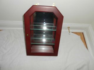 Vtg Wooden Glass Front Curio Cabinet Wall Hanging Display Case