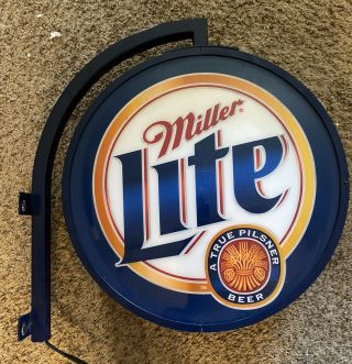 Miller Lite Lighted Beer Round Wall Sign Hanging Light Bud Bracket Don’t Light