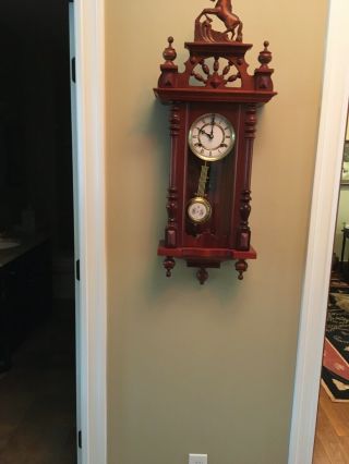 1983 vintage wooden wall clock with Pendulum,  cherry color wood 3