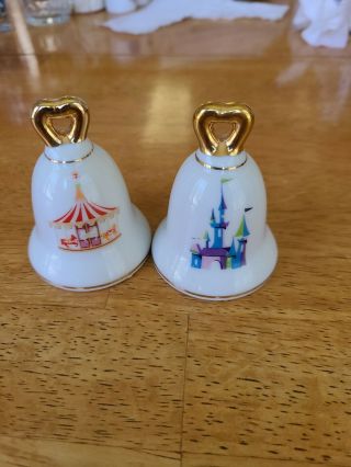 Vintage Disneyland Salt & Pepper Shaker Set Bell Castle Carousel Walt Disney