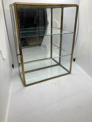 Vintage Brass And Glass Trinket Mirrored Back Display Case 3 Shelf 10 "