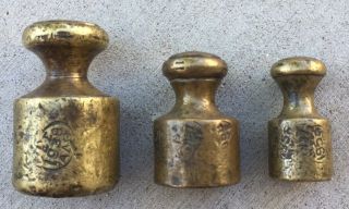 Set Of 3 Antique Balance Scale Brass Weights
