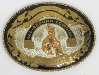 Vintage Comstock Sterling Silver All - Around Cowgirl Rodeo Belt Buckle - 1974