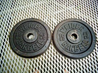 2 Vintage Weider 10 Lb Barbell Weight Plates Standard 1 " Hole 20 Pounds Total