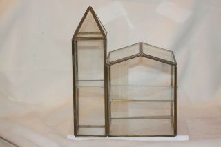 Vtg Church Glass And Brass Small Curio Table Top Display Cabinet