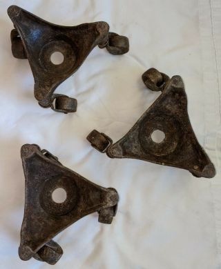 3 Antique Vintage Kramer Bros Casters Cast Iron Steel Wheels Stove Piano Movers