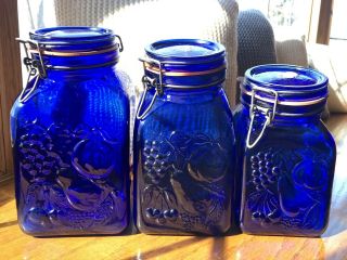 Vintage Cobalt Blue Glass Canisters Produits De Campagne,  Farm 