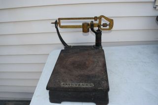 Antique Fairbanks Brass Cast Iron Scale 50 Lb Counter Top Platform Scales