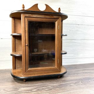Vintage Curio Cabinet With Shelf Wall Hanging/table Top Wood Display - Glass Door