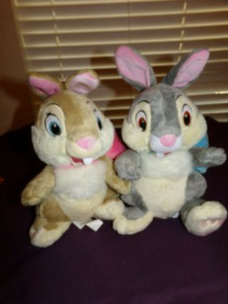 Disney Store Plush Thumper And Miss Bunny 12 " - Blue - Pink Easter Bows.