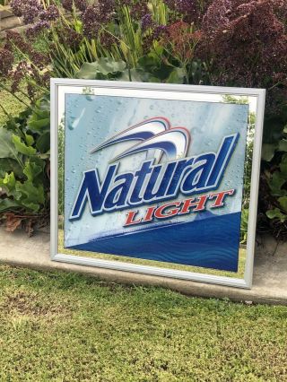 Natural Light Busch Beer Bar Mirror Man Cave Pub " Sign Anheuser Busch