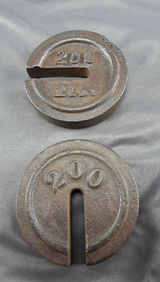 Pair Antique Cast Iron 2 Lb Stackable Weight For Platform Scale Door Stop