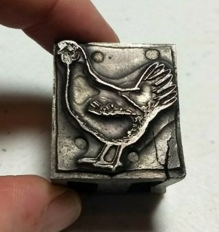 Vintage Letterpress Printing Block Chicken Rooster Bird All Metal