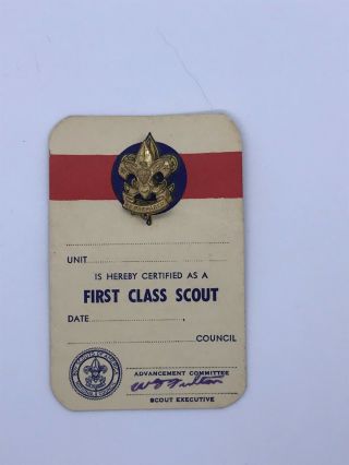 Bsa - Boy Scouts Of America - Vintage First Class Scout Pin / Card