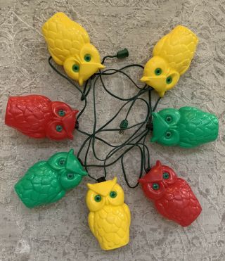 Vintage Owl Blow Mold Plastic 7 String Lights Camping Rv Tiki Patio Party