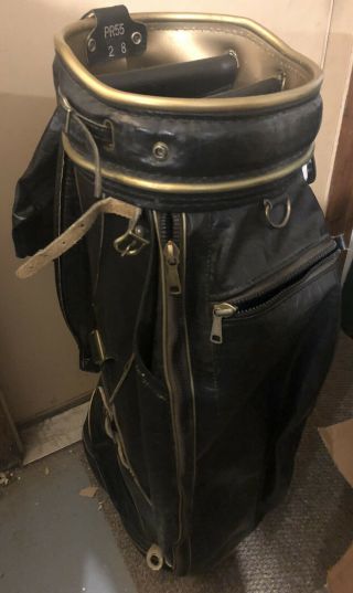 Vintage Acushnet? Pr55 Black Leather Golf Bag -,