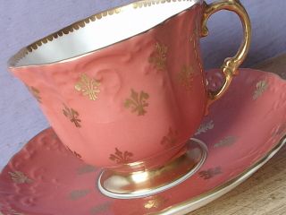 Vintage Aynsley England Orange And Gold Bone China Tea Cup Teacup And Saucer