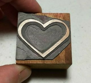 Vintage Letterpress Printing Block Heart Outline Love