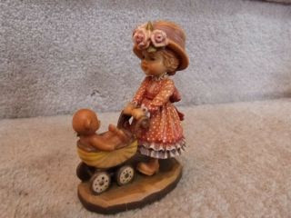 Vintage Anri Sarah Kay Valentine Figure Little Nanny Girl Carriage Bear 3.  75 "