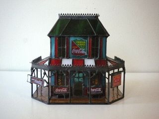 Coca - Cola Stained - Glass Miniature Victorian Hotel Or Saloon