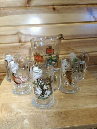 Vintage Schmidt Collectors Series Beer Pitcher And 5 Mugs