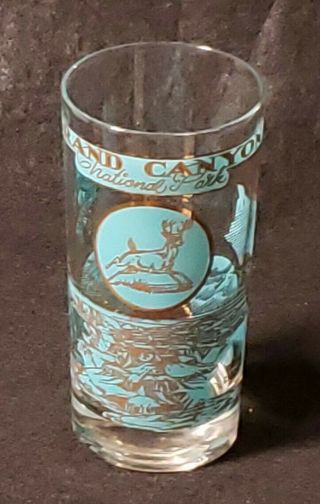 Grand Canyon Arizona Souvenir Glass Tumbler Vintage Turquoise And Gold