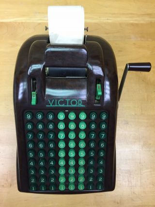 Vintage Victor 9 - Row Bakelite Hand Crank Adding Machine