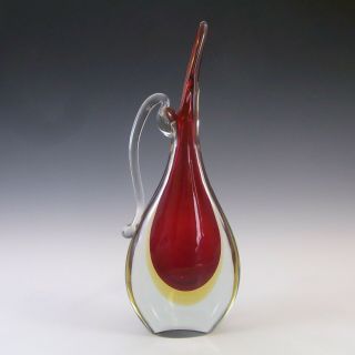 Murano Vintage Red & Amber Sommerso Glass Jug / Vase