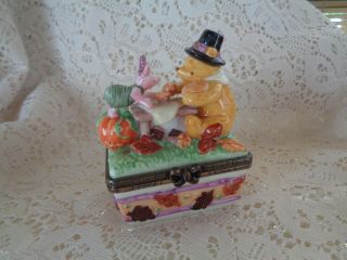 Classic Winnie The Pooh And Piglet Disney,  Ceramic Thanksgiving Trinket Box
