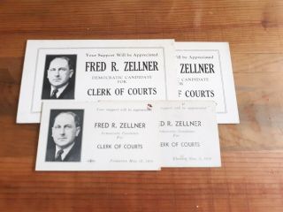 Vintage Political Card 1936 40 Fred R Zellner Dem Candidate Clerk Of Courts