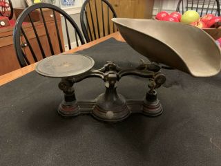 Antique Cast Iron Balance Scale With Brass Scoop